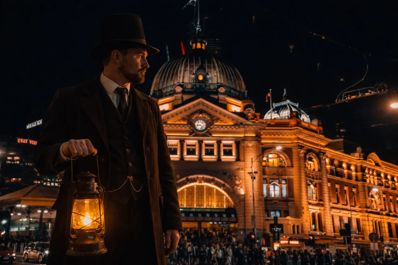 A lantern lighting an atmospheric old building