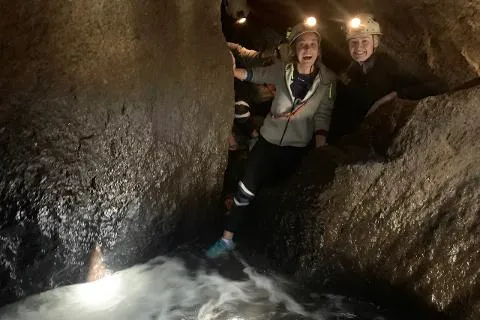 Exploring the underground river cave