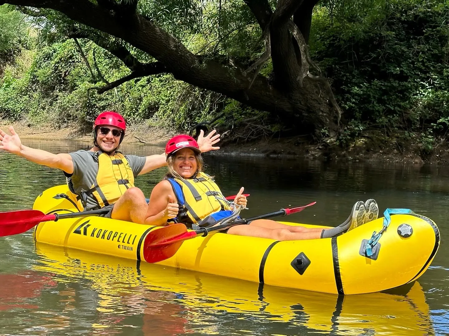 A packrafter on a gentle Victorian mountain river