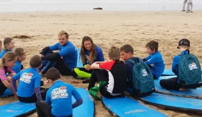 Guests with surfboards on the tour