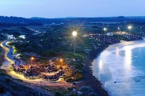 The Penguin Parade viewing area at night