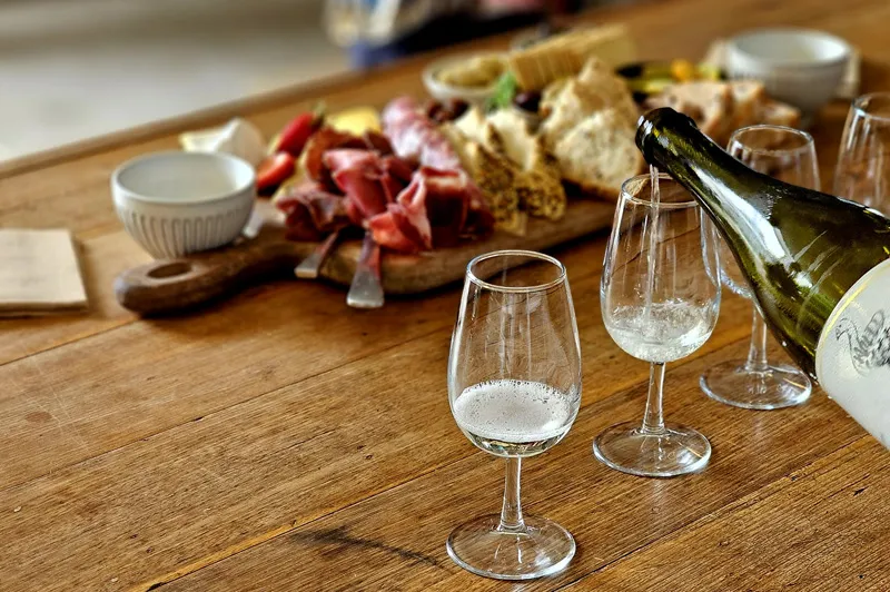 Wine and cheese served on the tour