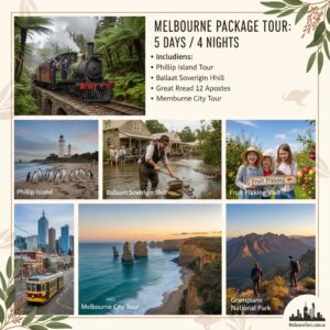 Melbourne 5 days 4 nights Package tour on sale group of 5 pax $6500 AUD includes entry fees, accomodation, meals, airport transfer